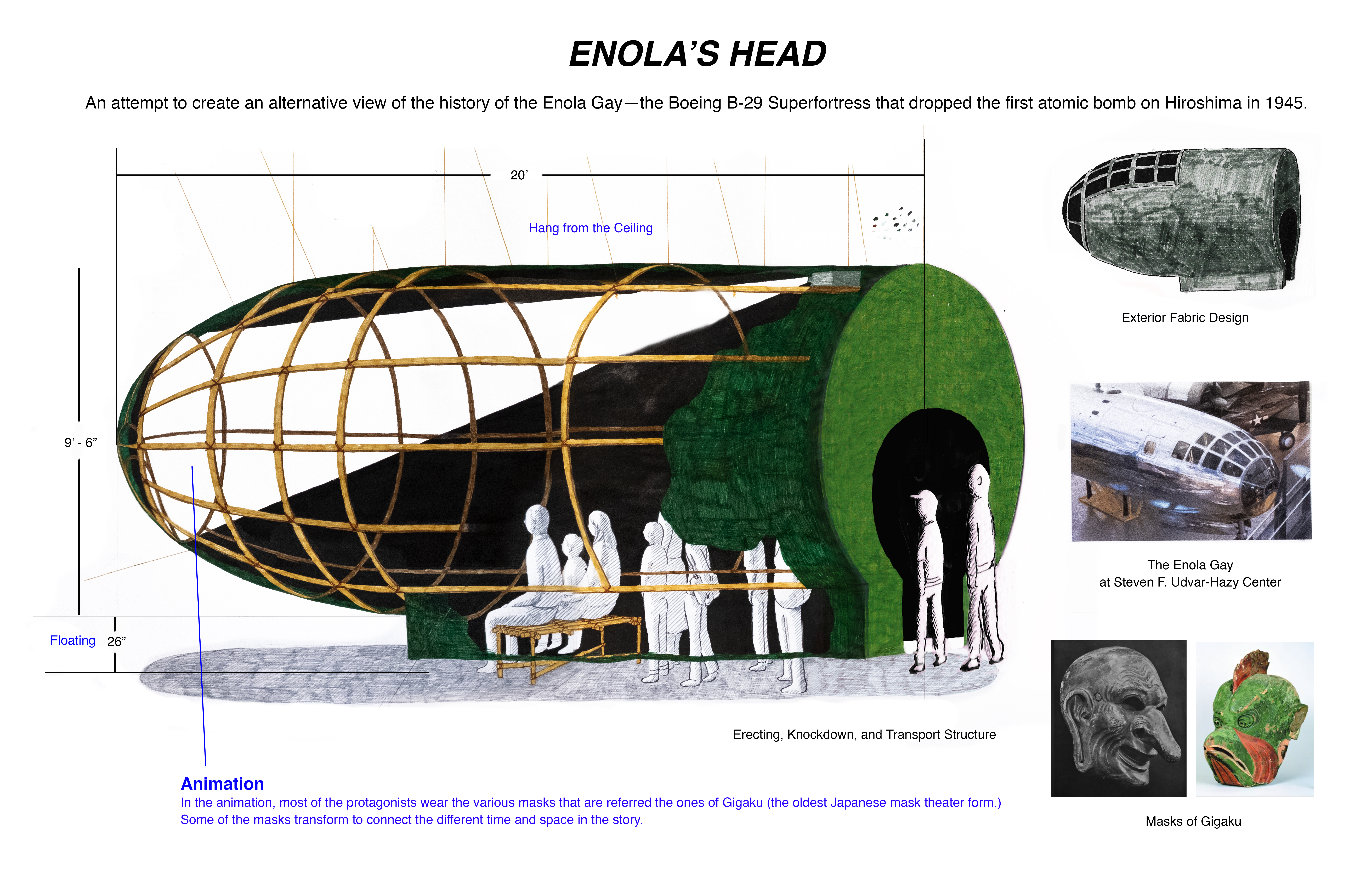 Gaku Tsutaja, Enola’s Head, artist proposal for structure, 2020.