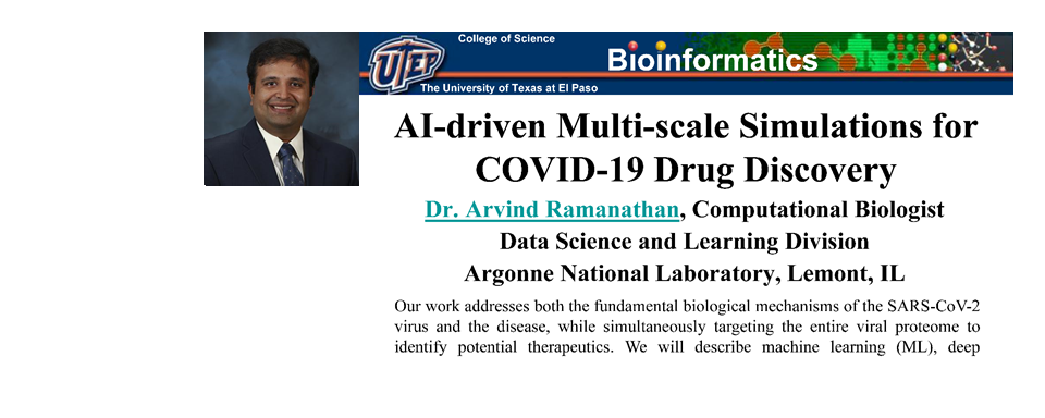 CRLC Seminar by Dr. Ramanathan on AI-driven Simulations for COVID Drug Discovery; Friday, 1/27/23, 10:00 AM 