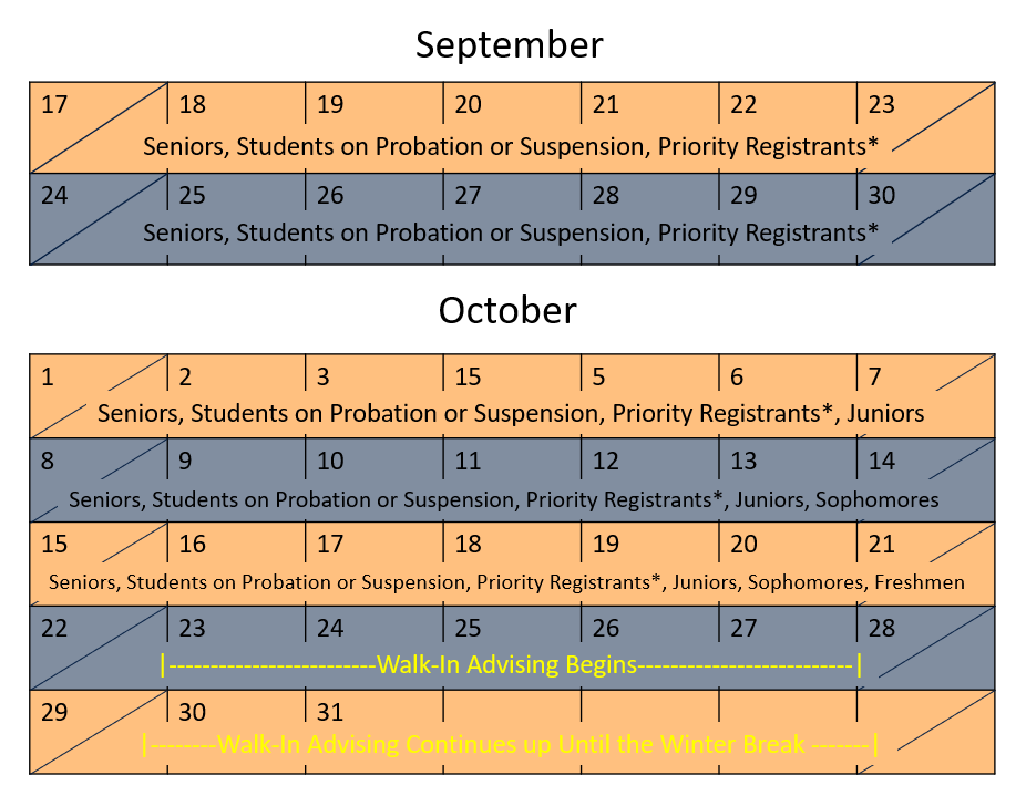 Schedule for Fall 2023 Advising