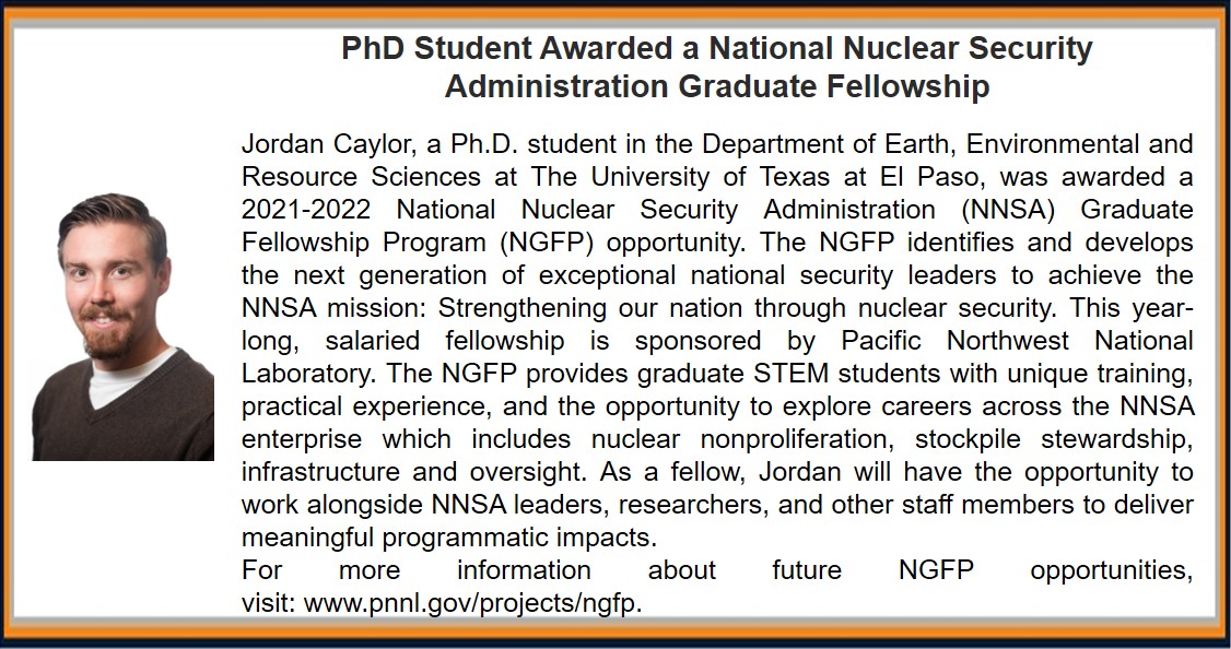 Jordan Caylor, PhD Student Awarded a National Nuclear Security Administration Graduate Fellowship