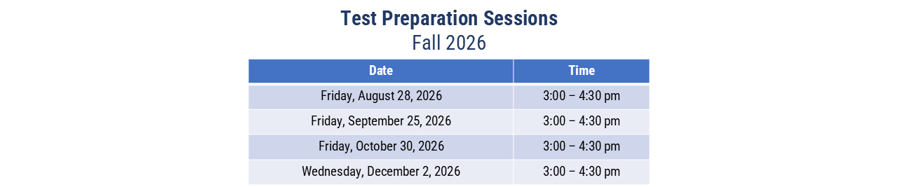 Listed are the test prep seminar dates offered by the College of Education