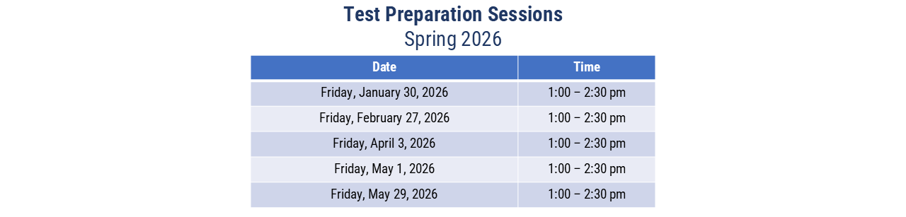 Listed are the test prep seminar dates offered by the College of Education