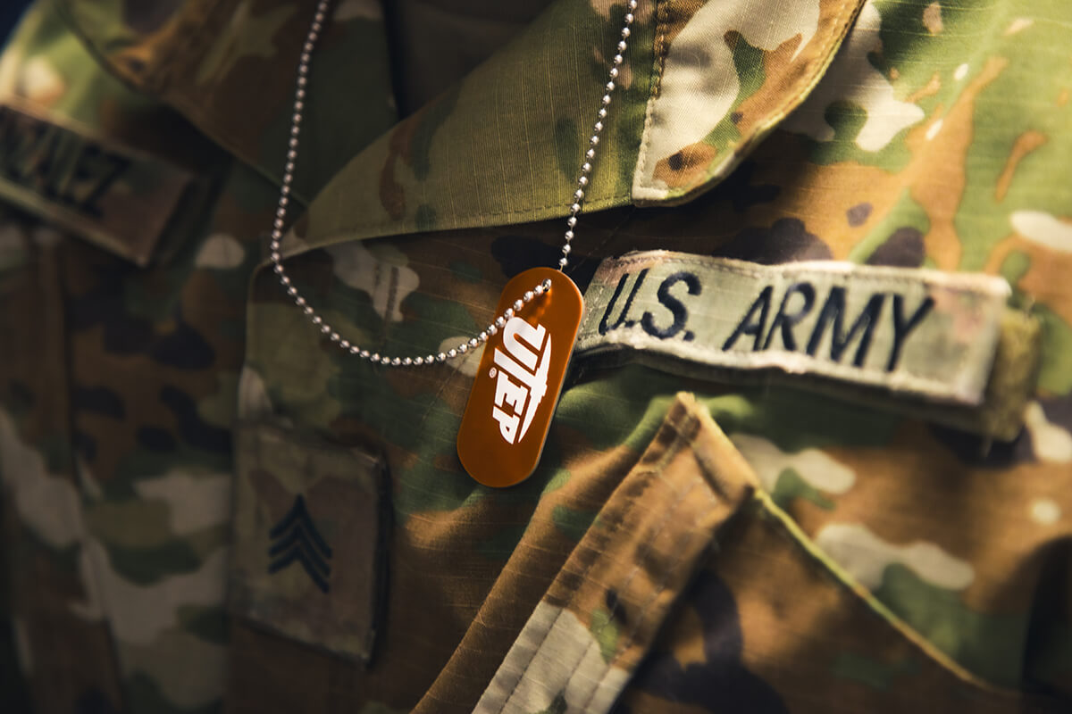 Military dog tags with the UTEP logo