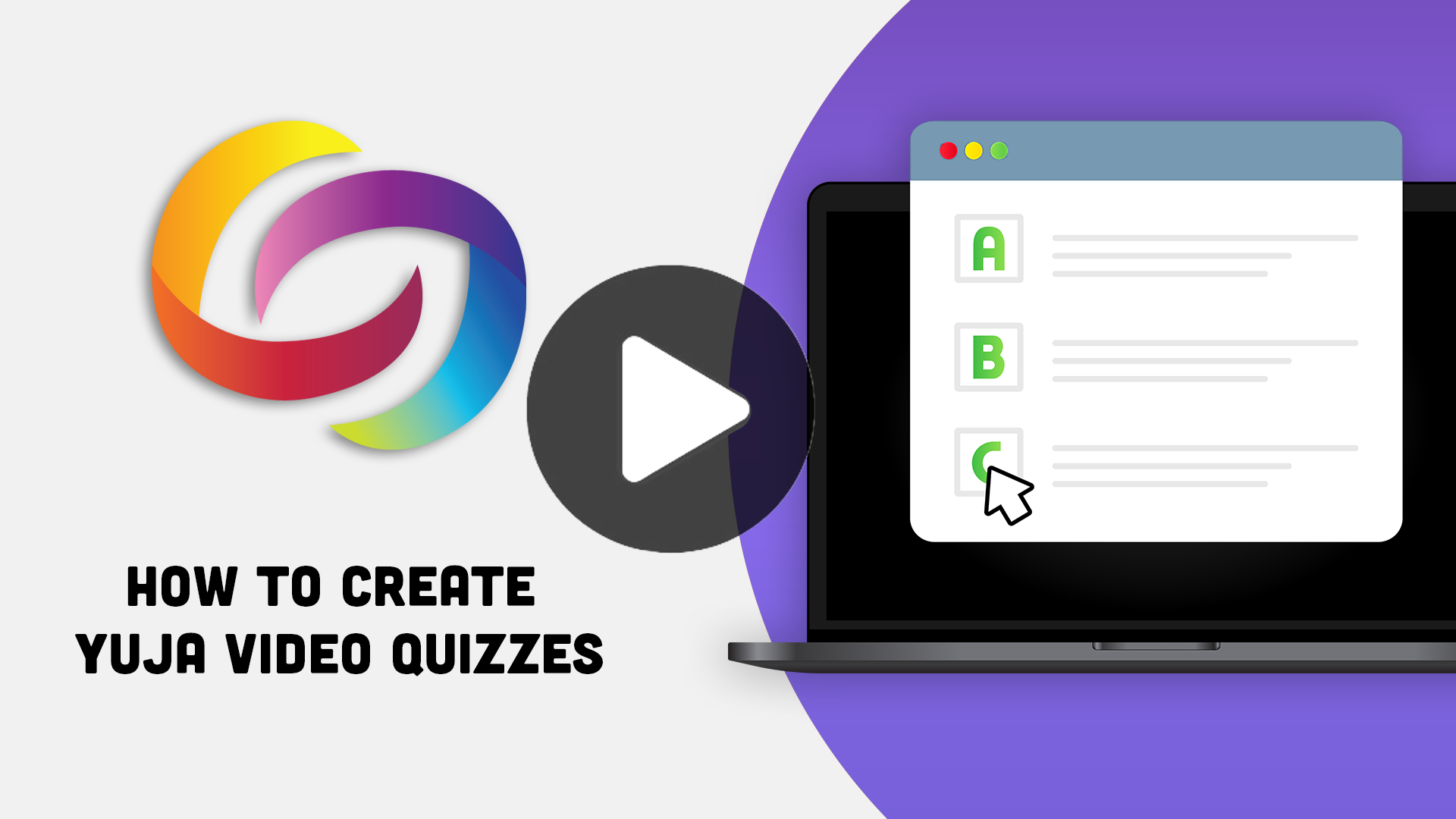 Yuja logo beside an online test with a play button in the middle.